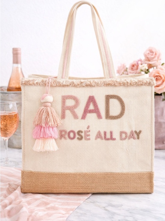 America & Beyond Handbags - RAD Rosé All Day Canvas Tote Bag in Cream and Pink